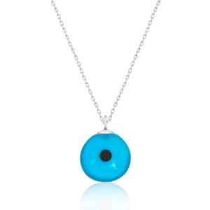 Gümüş Yuvarlak Camgöz Nazar Bayan Kolye - Görsel 1