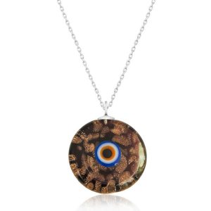 Gümüş Yuvarlak Kahverengi Camgöz Nazar Bayan Kolye - Görsel 1