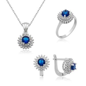 Gümüş Mavi Zirkon Taşlı Bayan Set - Görsel 1