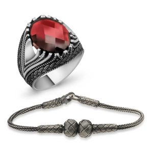 Gümüş Yüzük Ve Kazaz Bileklik Erkek Takı Kombin - Görsel 1