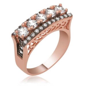 Gümüş Rose 5 Taş Bayan Yüzük - Görsel 1