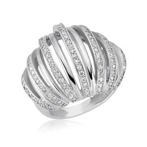 Gümüş Zirkon Taşlı Bombeli Bayan  Yüzük - Görsel 1