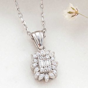 Gümüş Baget Taşlı Kadın Kolye - Görsel 1