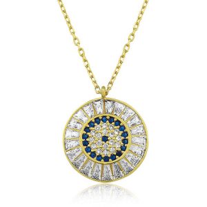 ​Gümüş Gold Baget Taşlı Nazar Kadın Kolye - Görsel 1