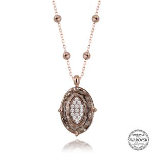 Swarovski Crystal Taşlı Rose Top Zincir Oval Gümüş Kadın Kolye - Görsel 1