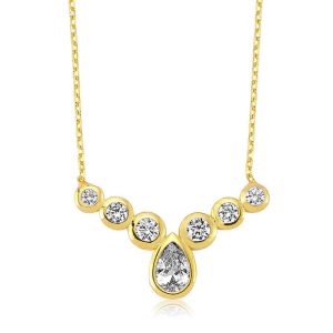 Gümüş Sıra Taşlı Damla Bayan Kolye - Görsel 1