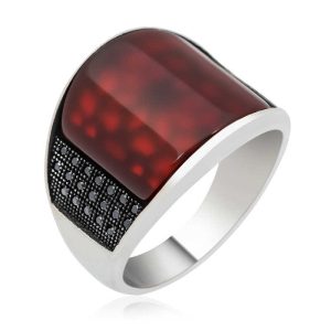 ​Gümüş Akik Taşlı Erkek Yüzük - Görsel 1