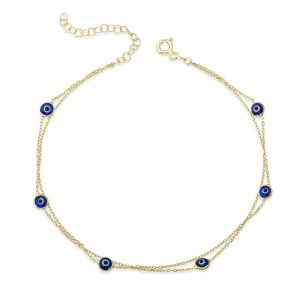 Gümüş Gold Çift Zincirli Nazar Kadın Bileklik - Görsel 1