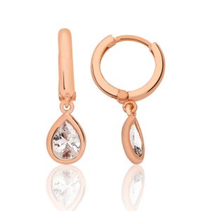 Gümüş Damla Taşlı Halka Küpe - Görsel 1