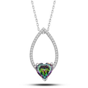 Gümüş Kalp Mistik Topaz Taşlı Damla Kadın Kolye - Görsel 1