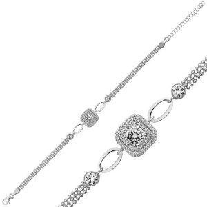 Gümüş Kare Montür Beyaz Taşlı Bileklik - Görsel 1