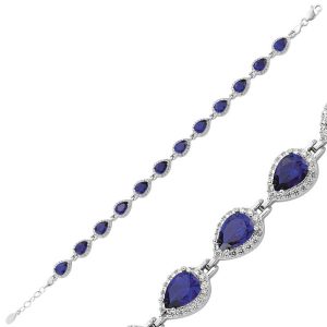 Gümüş Lacivert Taşlı Su Yolu Bayan Bileklik - Görsel 1