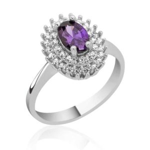 Gümüş Mor Taşlı Bayan Yüzük - Görsel 1