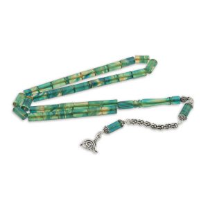 Gümüş Osmanlı Tuğra Armalı Püskül Ateş Kehribar Kesme Tesbih - Görsel 1