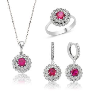 Gümüş Pembe Çiçek Bayan Set - Görsel 1