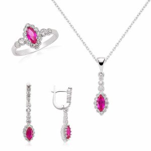 Gümüş Pembe Taşlı Bayan Set - Görsel 1