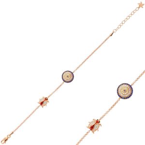 Gümüş Rose Nazarlı Uğur Böceği Bayan Bileklik - Görsel 1