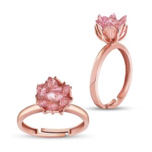 Gümüş Rose Pembe Lotus Çiçeği Yüzük - Görsel 1