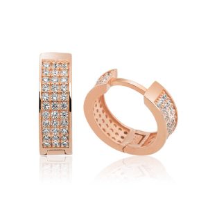 Gümüş Rose Sıra Taşlı Halka Küpe - Görsel 1