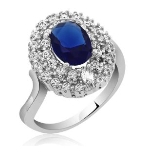 Gümüş Safir Renkli Bayan Yüzük - Görsel 1