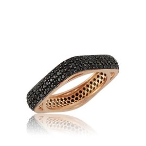 Gümüş Siyah Tam Tur Köşeli Bayan Yüzük - Görsel 1