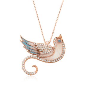 Gümüş Zümrüdü Anka Kuşu Bayan Kolye - Görsel 1