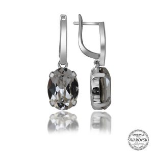 Swarovski Crystal Taşlı Gümüş Beyaz Oval Sallantılı Kadın Küpe - Görsel 1