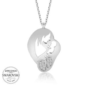 Swarovski Taşlı Gümüş Anne Bebek Bayan Kolye - Görsel 1