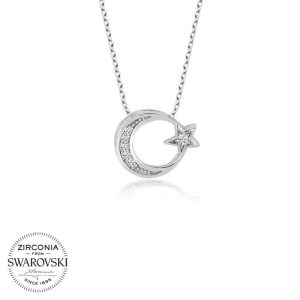 Swarovski Taşlı Gümüş Ayyıldız Bayan Kolye - Görsel 1