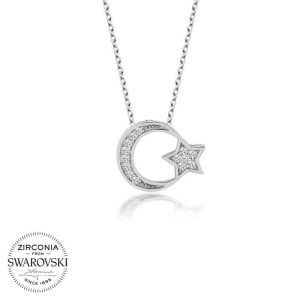 Swarovski Taşlı Gümüş Ayyıldız Bayan Kolye - Görsel 1