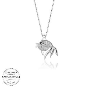 Swarovski Taşlı Gümüş Balık Bayan Kolye - Görsel 1