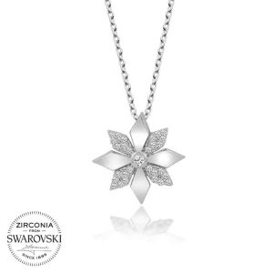 Swarovski Taşlı Gümüş Çiçek Bayan Kolye - Görsel 1