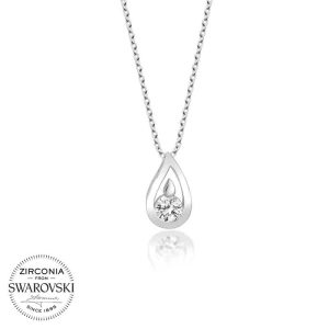 Swarovski Taşlı Gümüş Damla Bayan Kolye - Görsel 1