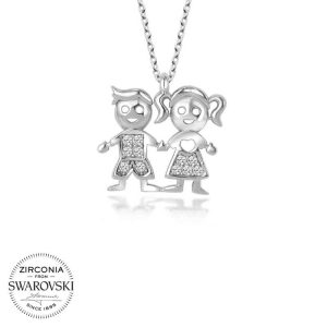 Swarovski Taşlı Gümüş Erkek Kız Çocuk Bayan Kolye - Görsel 1