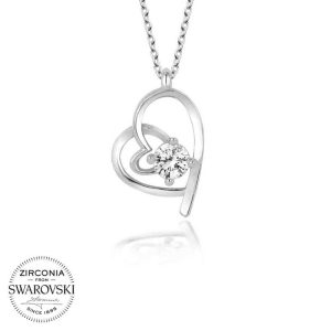 Swarovski Taşlı Gümüş Kalp Bayan Kolye - Görsel 1