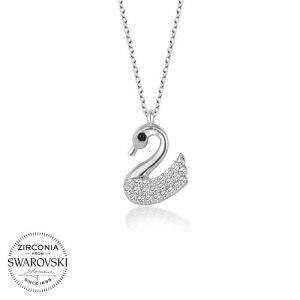 Swarovski Taşlı Gümüş Kuğu Bayan Kolye - Görsel 1