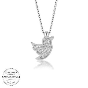 Swarovski Taşlı Gümüş Kuş Bayan Kolye - Görsel 1